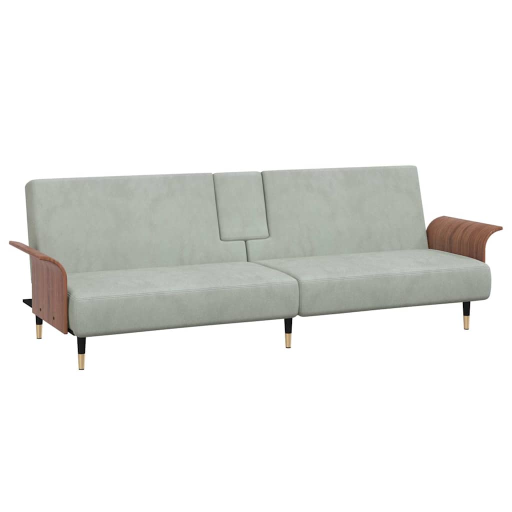 Slaapbank met bekerhouders fluweel lichtgrijs is nu te koop bij PeponiXL, paradijselijk wonen!