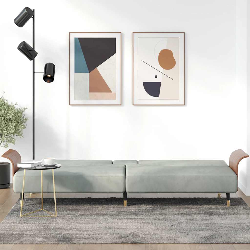 Slaapbank met bekerhouders fluweel lichtgrijs is nu te koop bij PeponiXL, paradijselijk wonen!