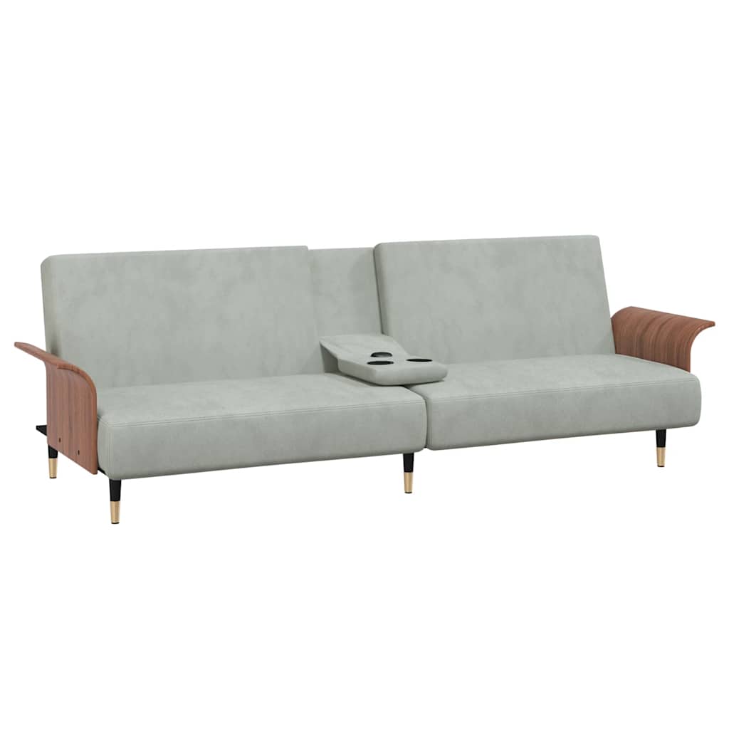 Slaapbank met bekerhouders fluweel lichtgrijs is nu te koop bij PeponiXL, paradijselijk wonen!