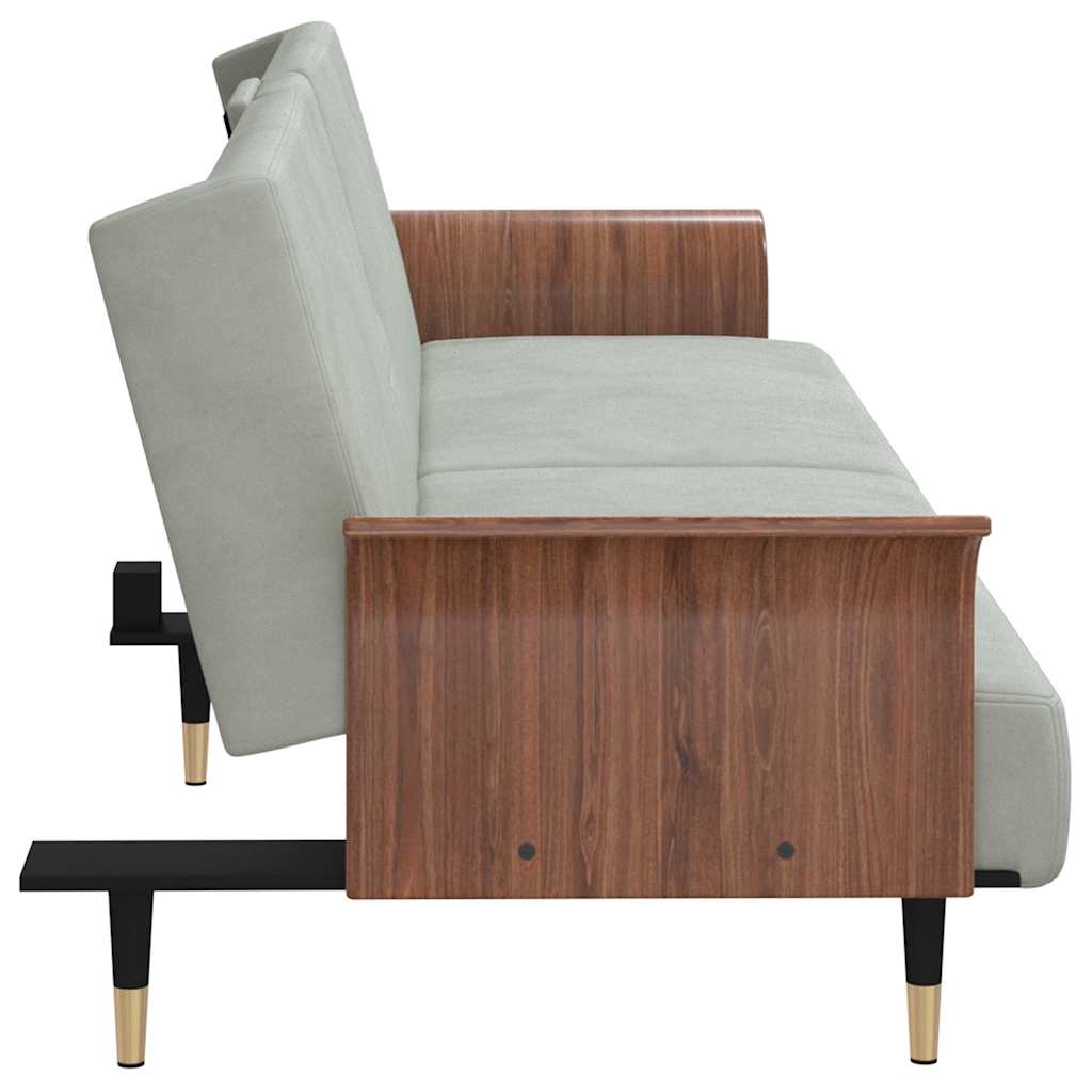 Slaapbank met bekerhouders fluweel lichtgrijs is nu te koop bij PeponiXL, paradijselijk wonen!