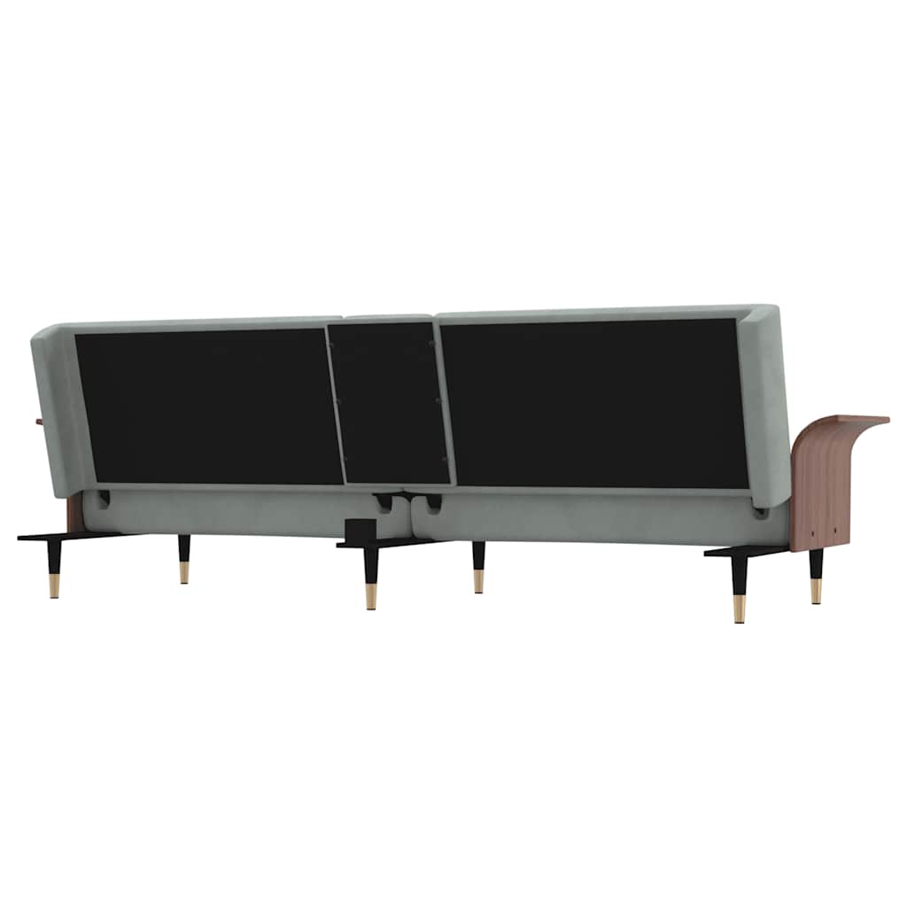Slaapbank met bekerhouders fluweel lichtgrijs is nu te koop bij PeponiXL, paradijselijk wonen!