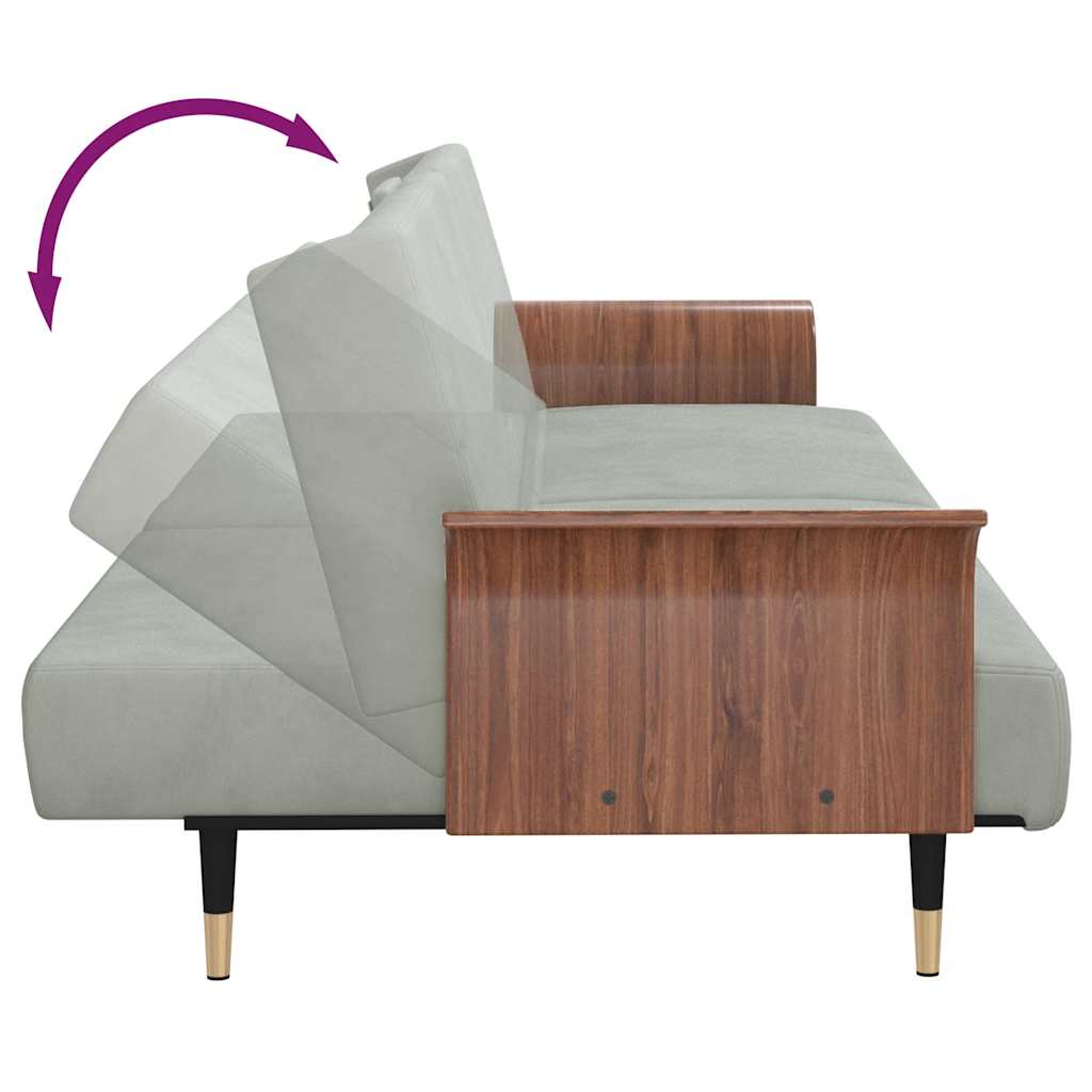 Slaapbank met bekerhouders fluweel lichtgrijs is nu te koop bij PeponiXL, paradijselijk wonen!