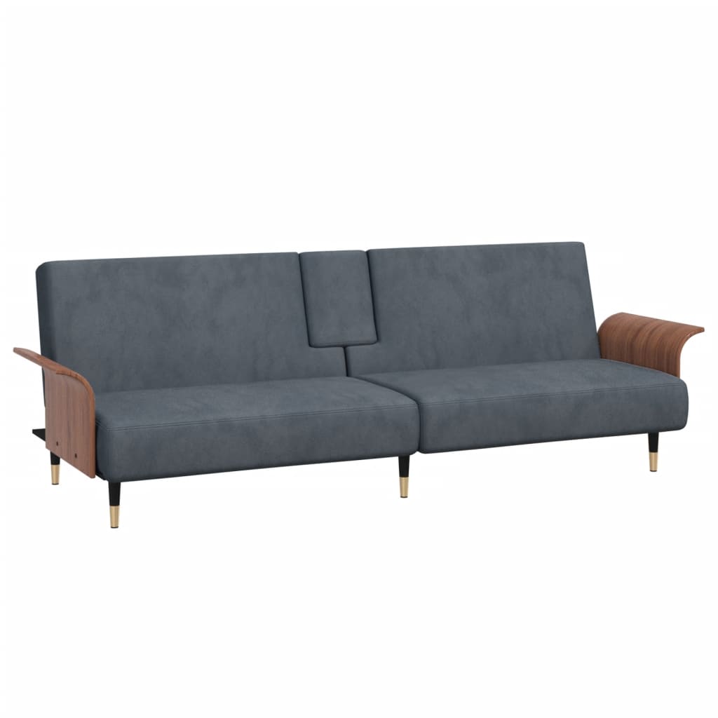 Slaapbank met bekerhouders fluweel donkergrijs is nu te koop bij PeponiXL, paradijselijk wonen!