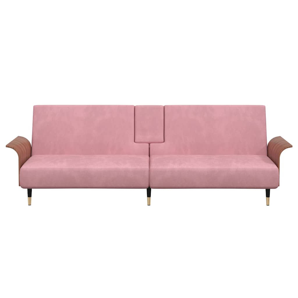 Slaapbank met bekerhouders fluweel roze