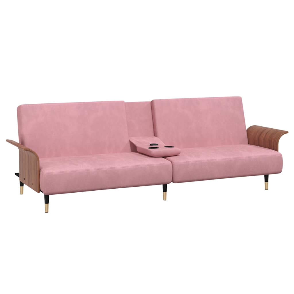 Slaapbank met bekerhouders fluweel roze
