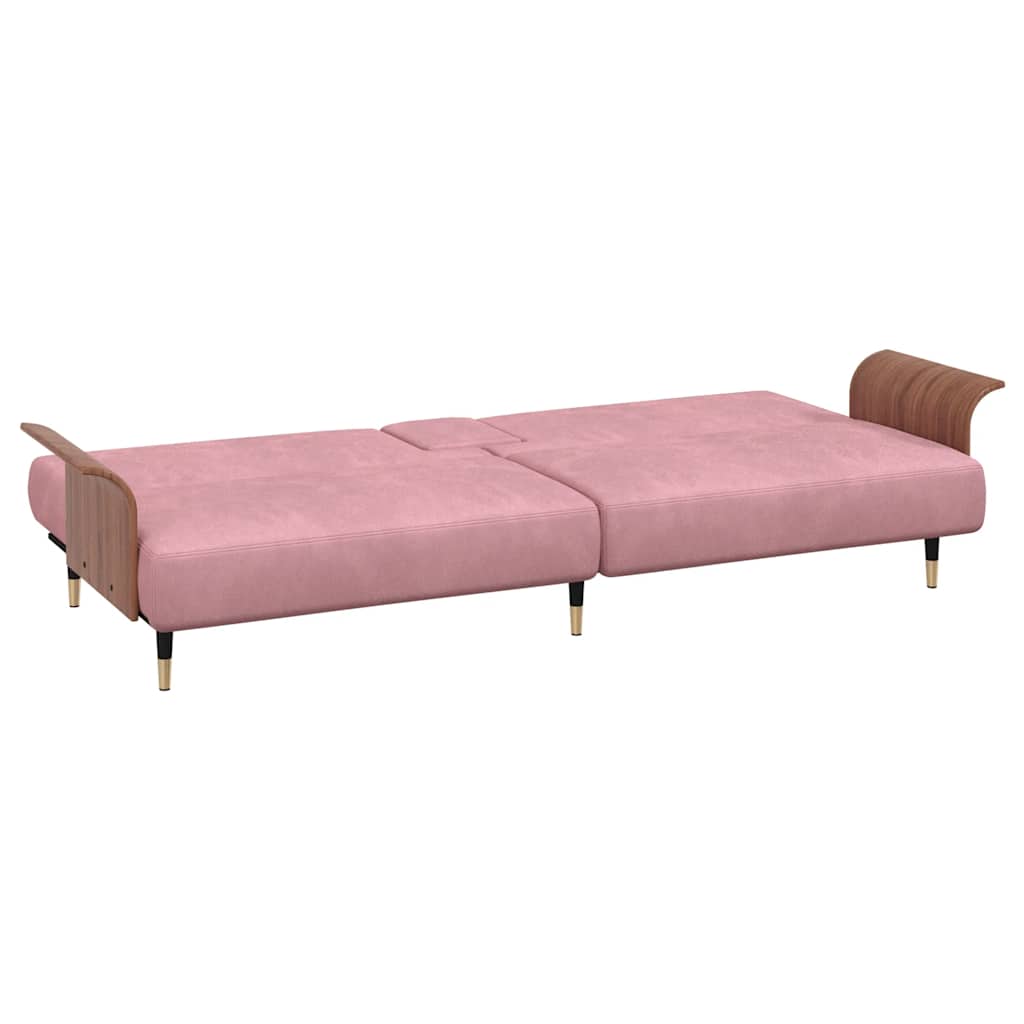 Slaapbank met bekerhouders fluweel roze