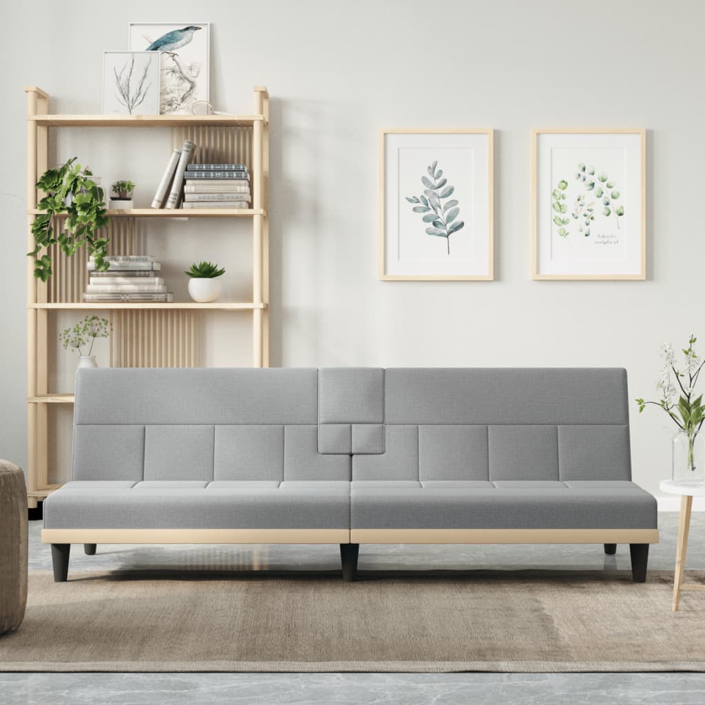 Slaapbank met bekerhouders stof lichtgrijs is nu te koop bij PeponiXL, paradijselijk wonen!