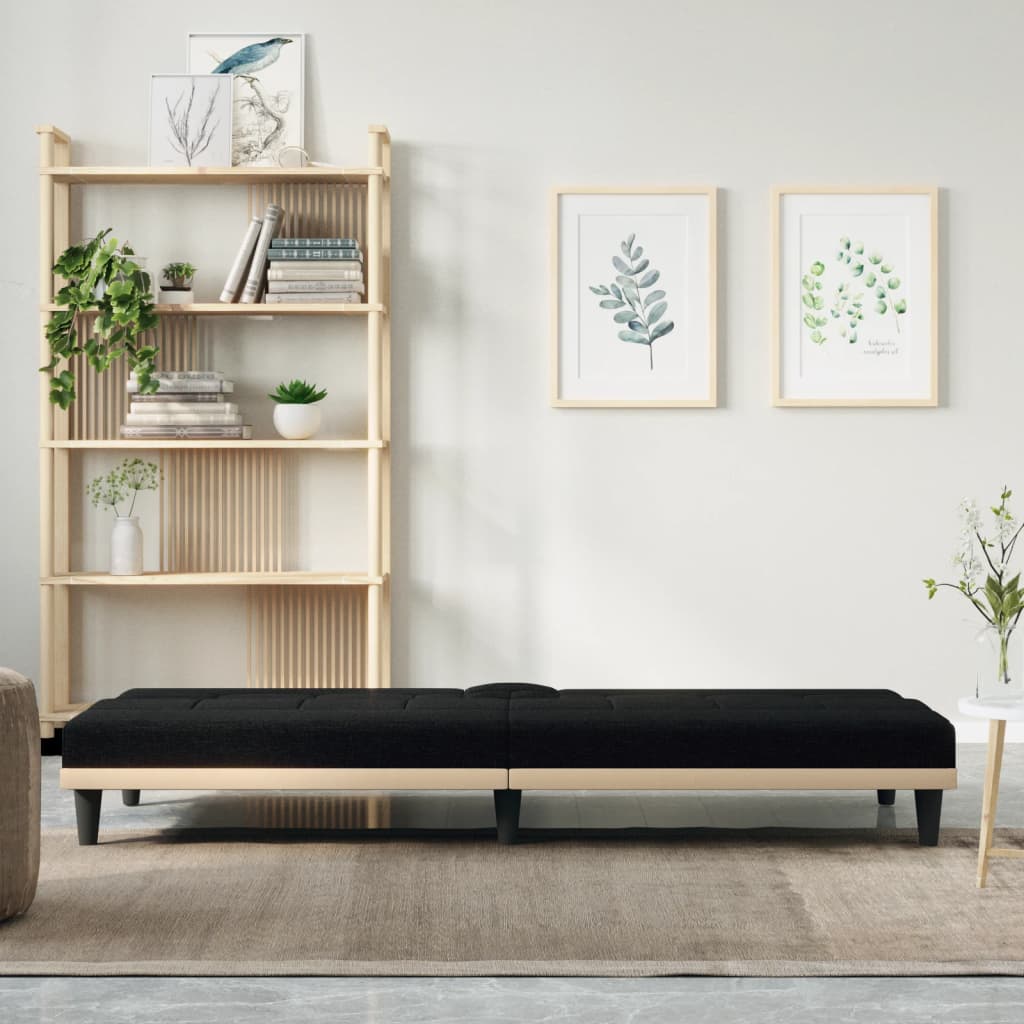 Slaapbank met bekerhouders stof zwart is nu te koop bij PeponiXL, paradijselijk wonen!