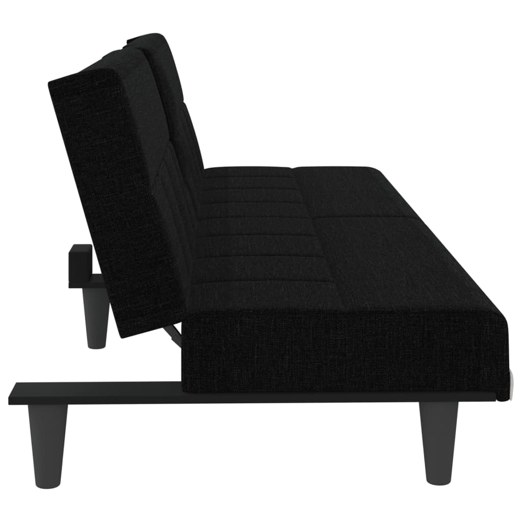 Slaapbank met bekerhouders stof zwart is nu te koop bij PeponiXL, paradijselijk wonen!