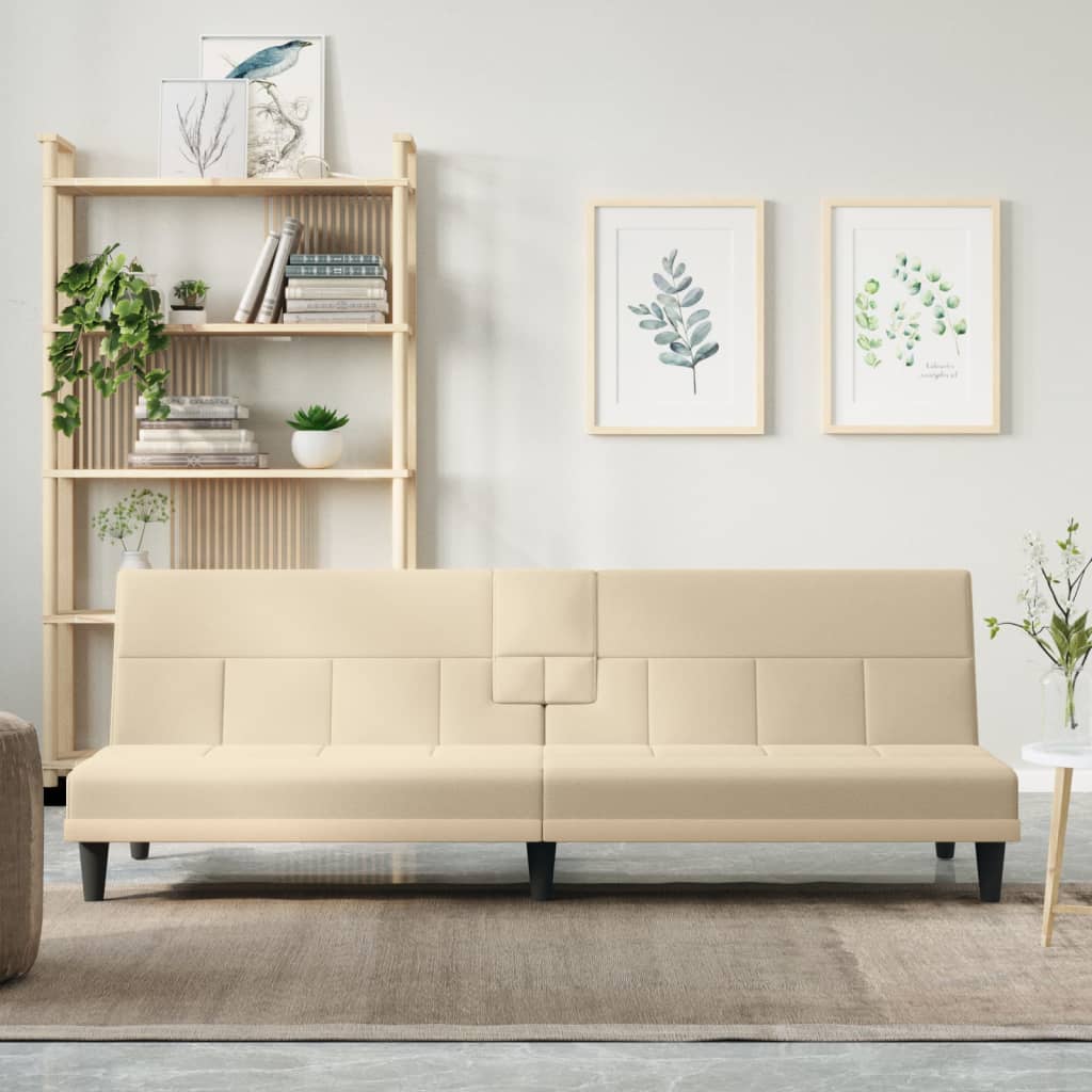 Slaapbank met bekerhouders stof crèmekleurig is nu te koop bij PeponiXL, paradijselijk wonen!