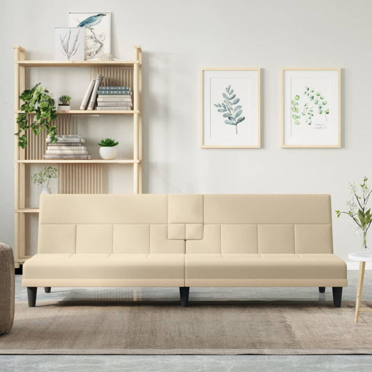 Slaapbank met bekerhouders stof crèmekleurig is nu te koop bij PeponiXL, paradijselijk wonen!