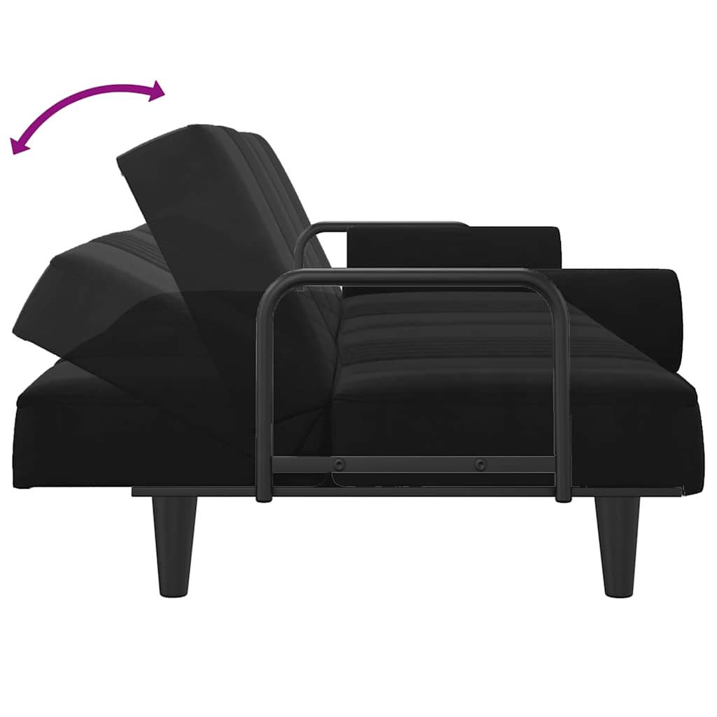 Slaapbank met armleuningen fluweel zwart is nu te koop bij PeponiXL, paradijselijk wonen!