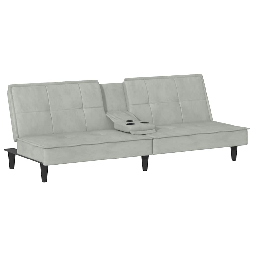 Slaapbank met bekerhouders fluweel lichtgrijs is nu te koop bij PeponiXL, paradijselijk wonen!