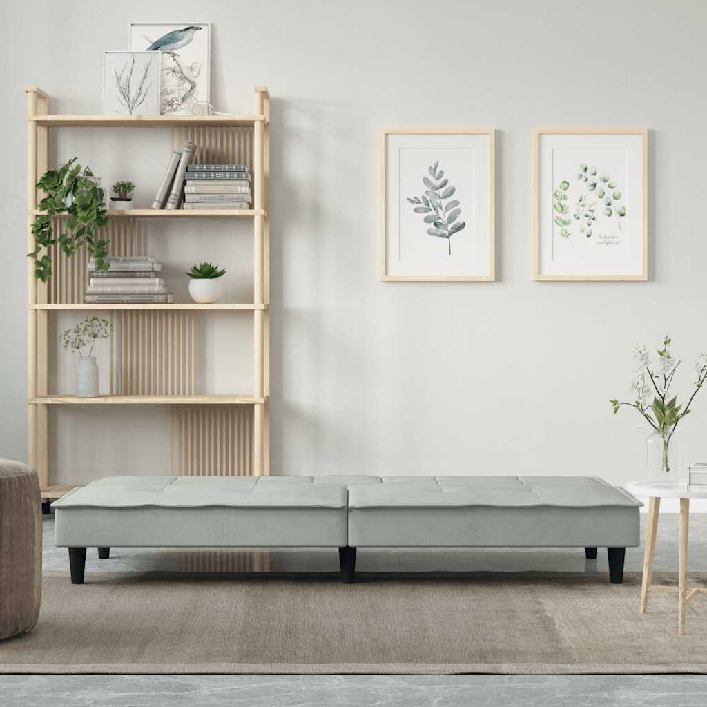 Slaapbank met bekerhouders fluweel lichtgrijs is nu te koop bij PeponiXL, paradijselijk wonen!