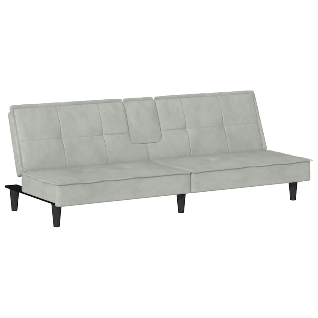Slaapbank met bekerhouders fluweel lichtgrijs is nu te koop bij PeponiXL, paradijselijk wonen!