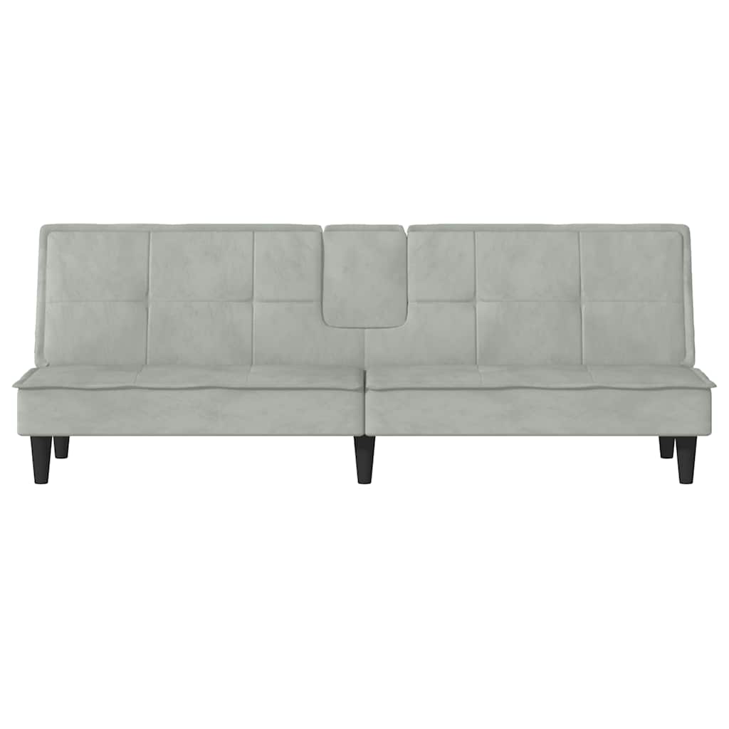 Slaapbank met bekerhouders fluweel lichtgrijs is nu te koop bij PeponiXL, paradijselijk wonen!