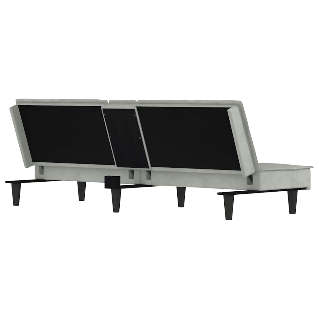 Slaapbank met bekerhouders fluweel lichtgrijs is nu te koop bij PeponiXL, paradijselijk wonen!