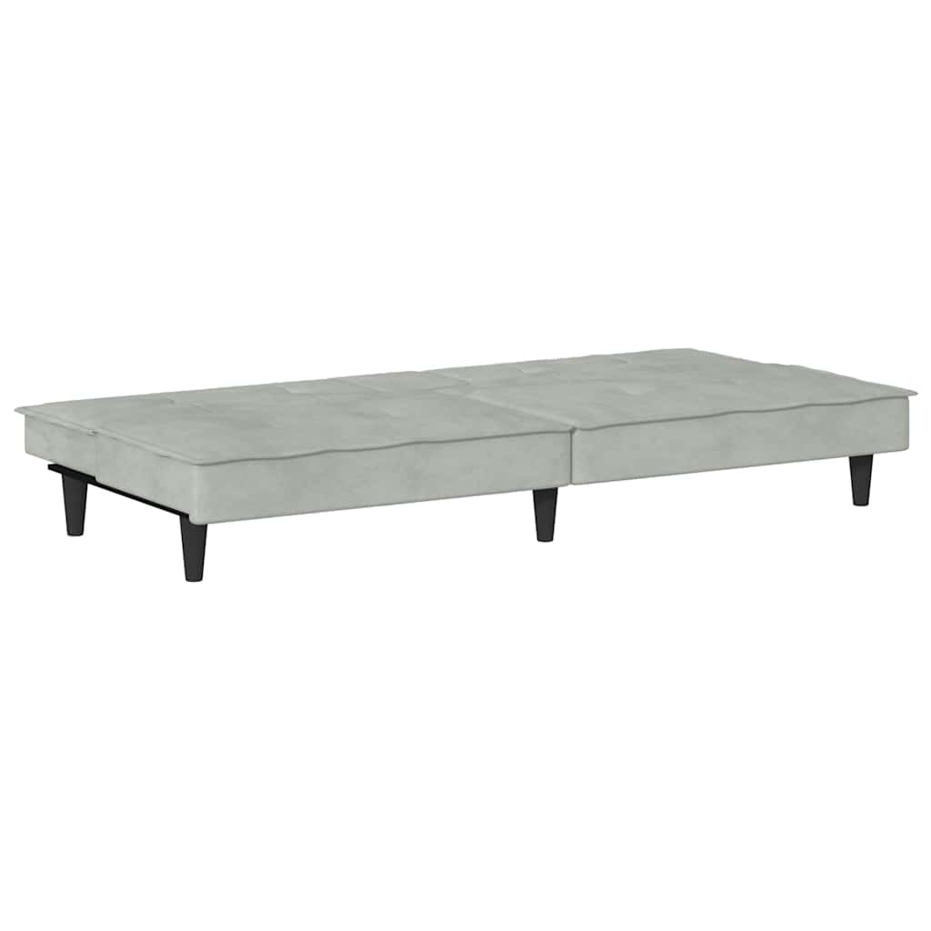 Slaapbank met bekerhouders fluweel lichtgrijs is nu te koop bij PeponiXL, paradijselijk wonen!