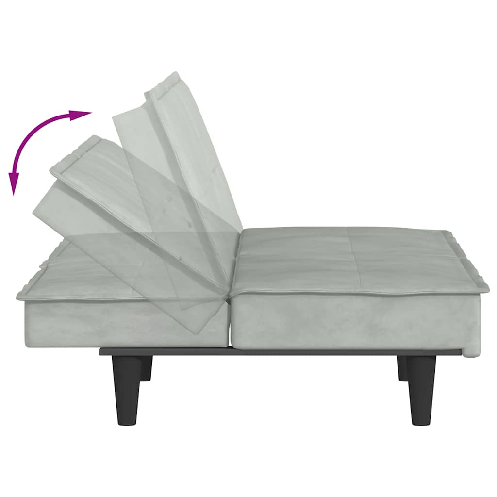 Slaapbank met bekerhouders fluweel lichtgrijs is nu te koop bij PeponiXL, paradijselijk wonen!