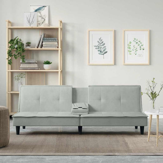 Slaapbank met bekerhouders fluweel lichtgrijs is nu te koop bij PeponiXL, paradijselijk wonen!