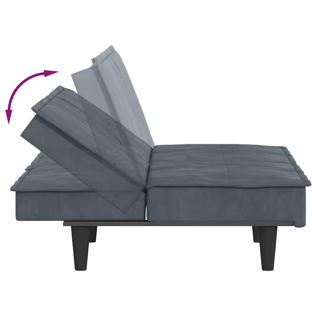 Slaapbank met bekerhouders fluweel donkergrijs is nu te koop bij PeponiXL, paradijselijk wonen!