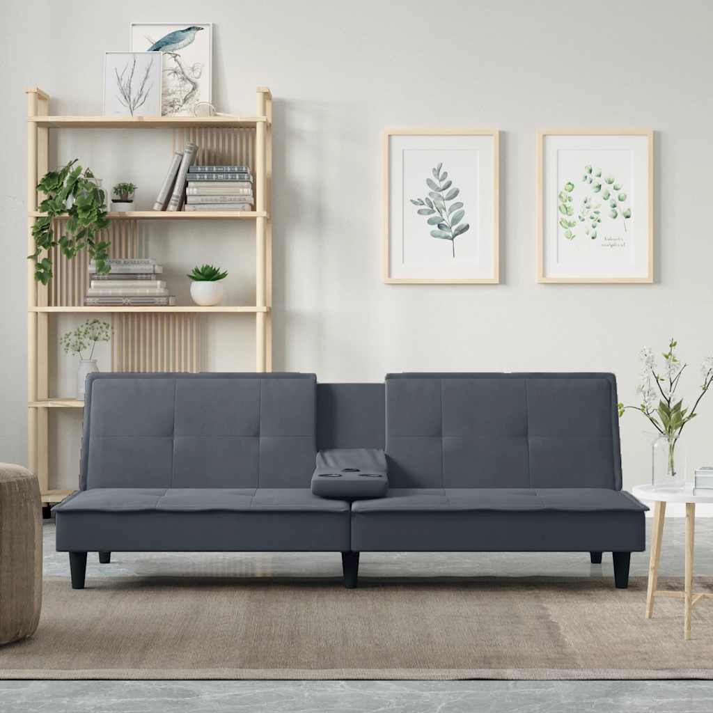 Slaapbank met bekerhouders fluweel donkergrijs is nu te koop bij PeponiXL, paradijselijk wonen!
