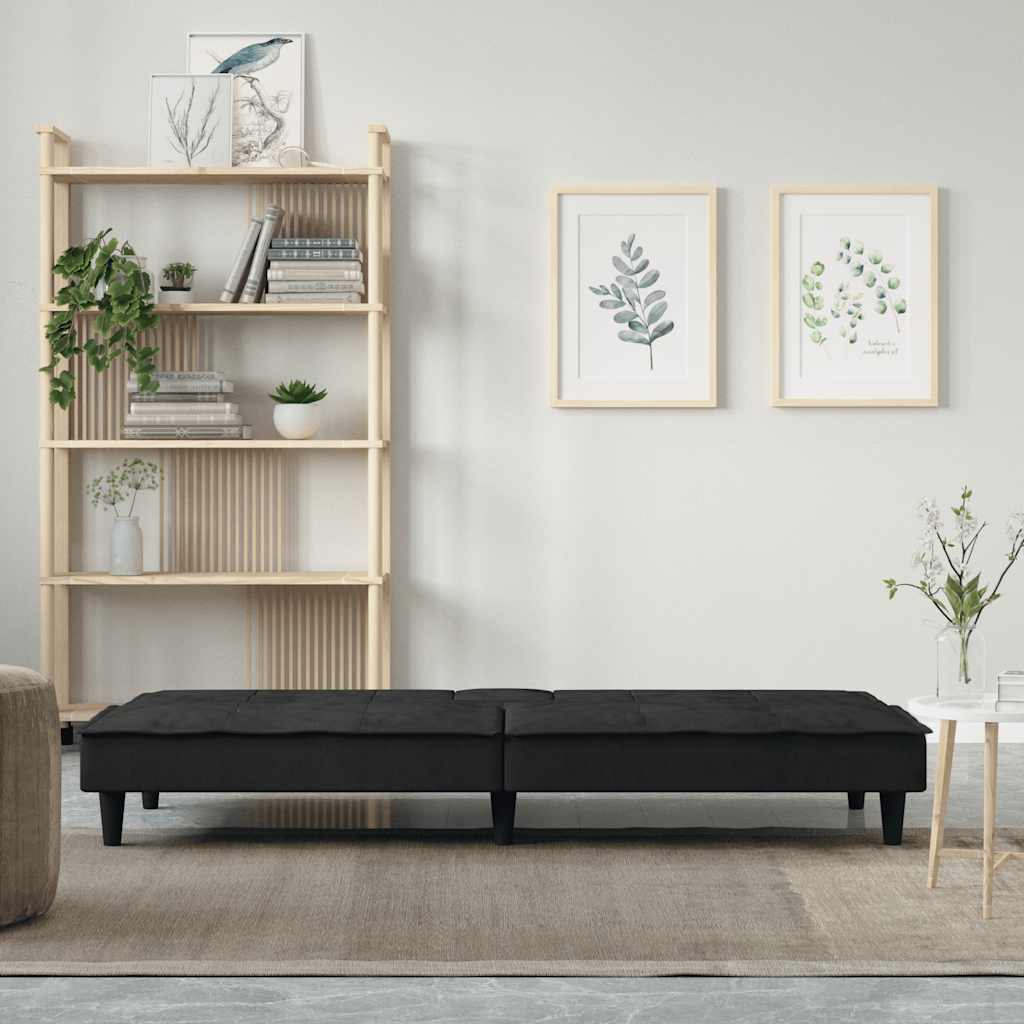 Slaapbank met bekerhouders fluweel zwart is nu te koop bij PeponiXL, paradijselijk wonen!