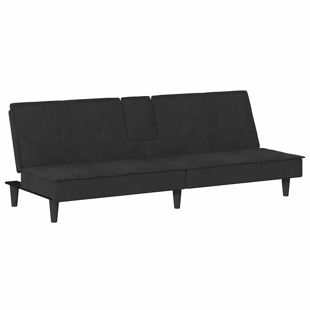 Slaapbank met bekerhouders fluweel zwart is nu te koop bij PeponiXL, paradijselijk wonen!