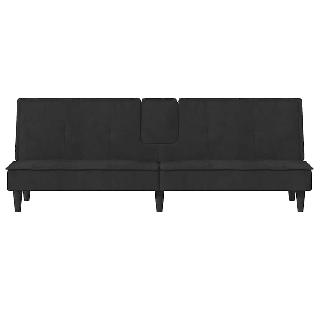 Slaapbank met bekerhouders fluweel zwart is nu te koop bij PeponiXL, paradijselijk wonen!