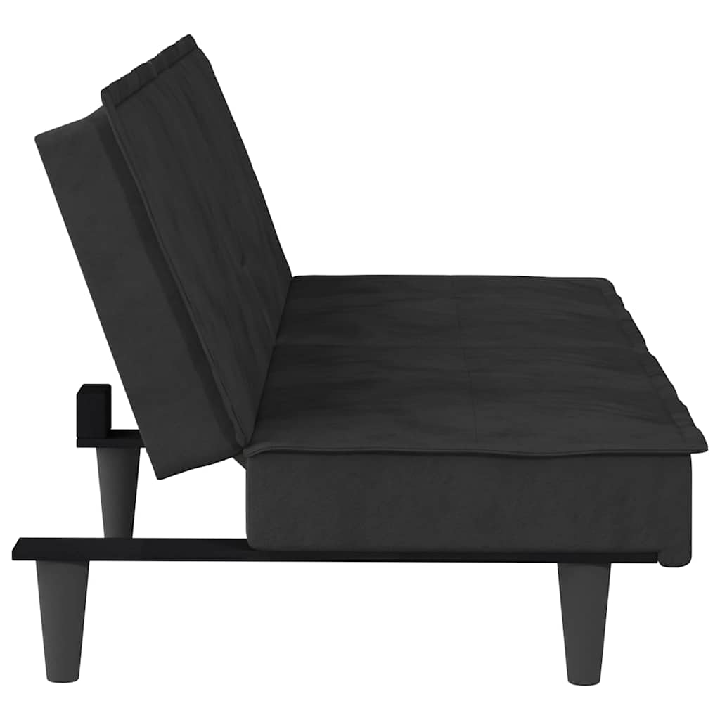 Slaapbank met bekerhouders fluweel zwart is nu te koop bij PeponiXL, paradijselijk wonen!