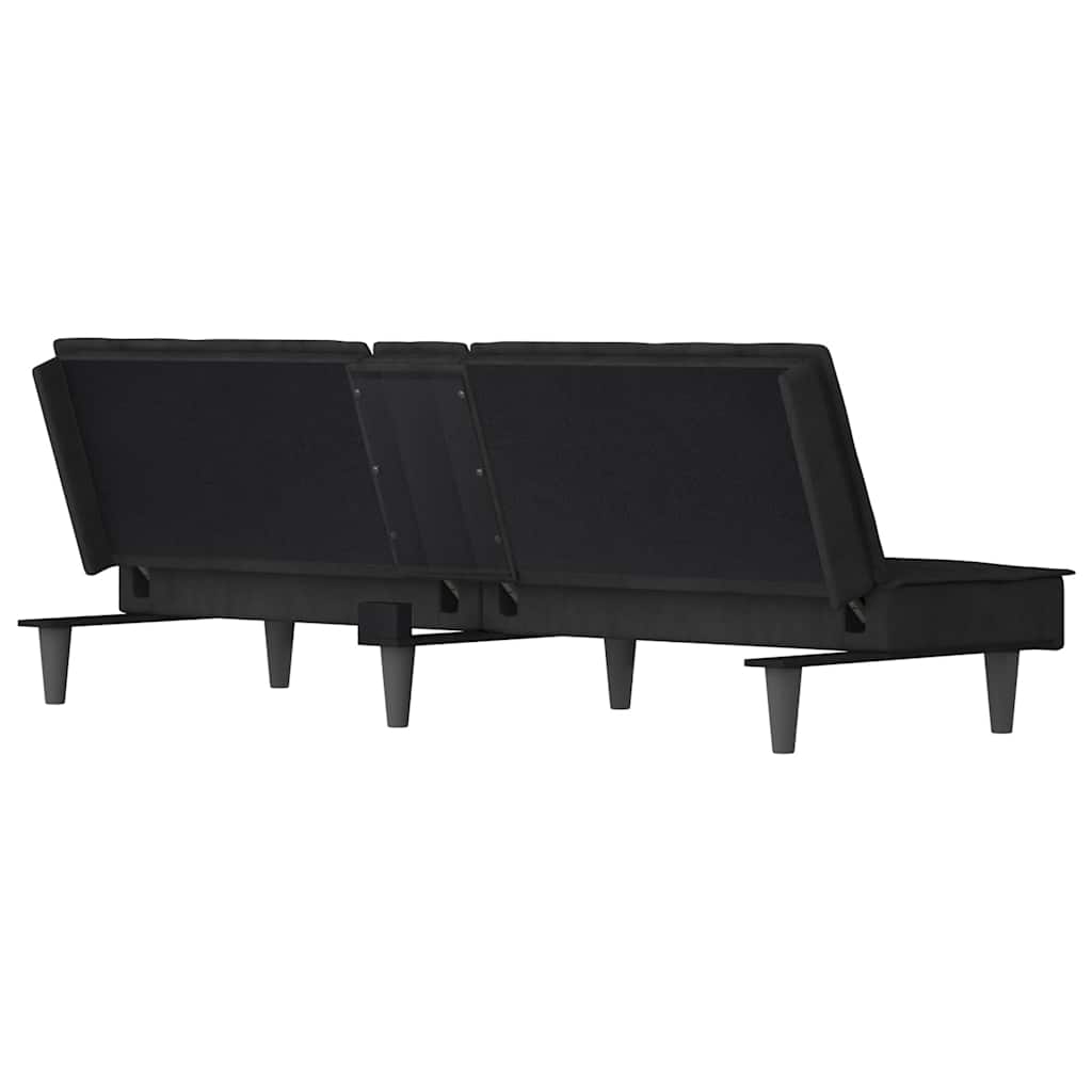 Slaapbank met bekerhouders fluweel zwart is nu te koop bij PeponiXL, paradijselijk wonen!