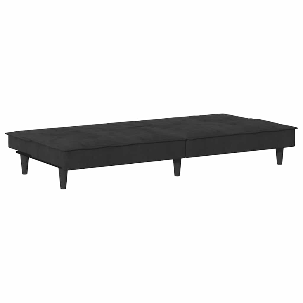 Slaapbank met bekerhouders fluweel zwart is nu te koop bij PeponiXL, paradijselijk wonen!