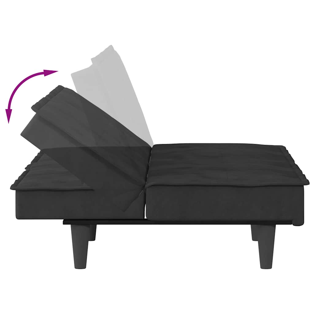 Slaapbank met bekerhouders fluweel zwart is nu te koop bij PeponiXL, paradijselijk wonen!