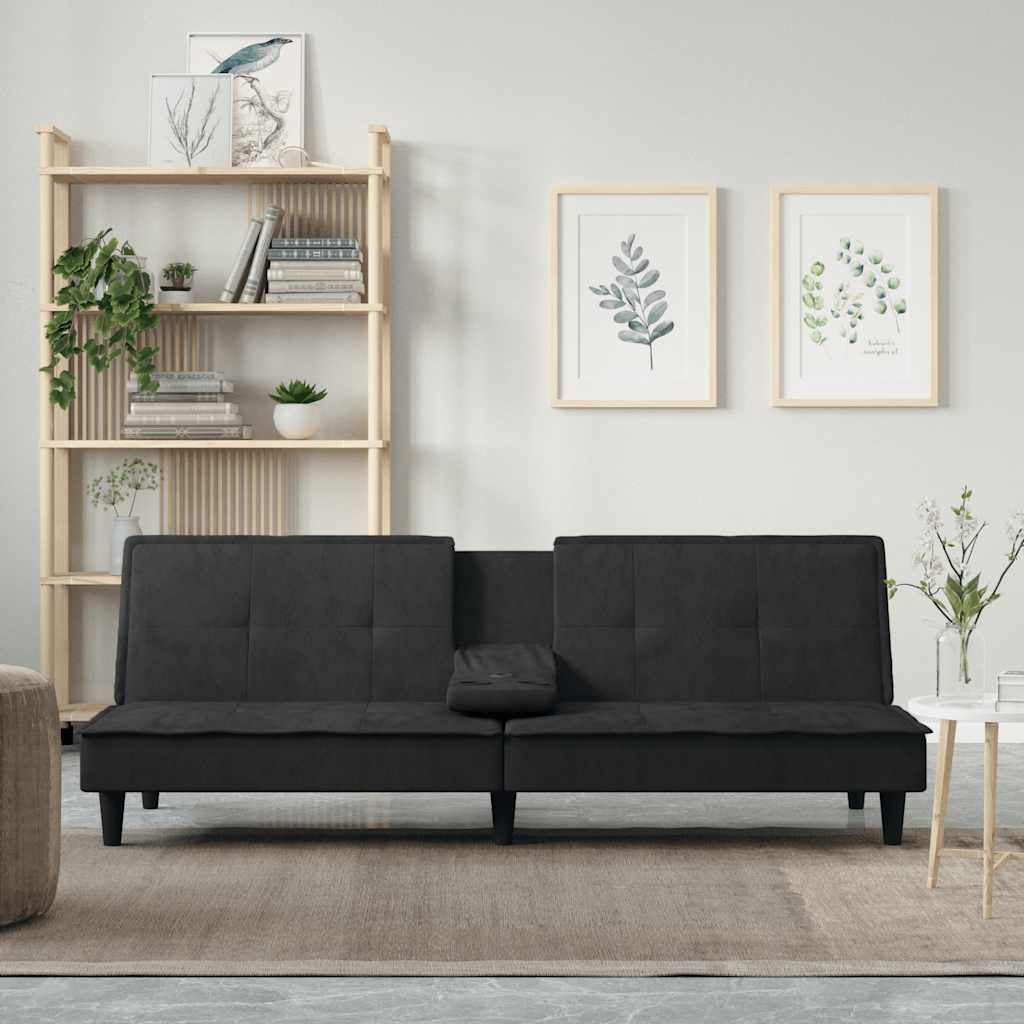 Slaapbank met bekerhouders fluweel zwart is nu te koop bij PeponiXL, paradijselijk wonen!