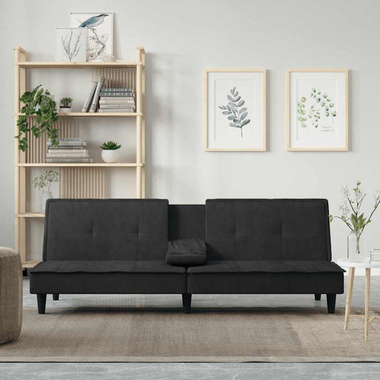 Slaapbank met bekerhouders fluweel zwart is nu te koop bij PeponiXL, paradijselijk wonen!