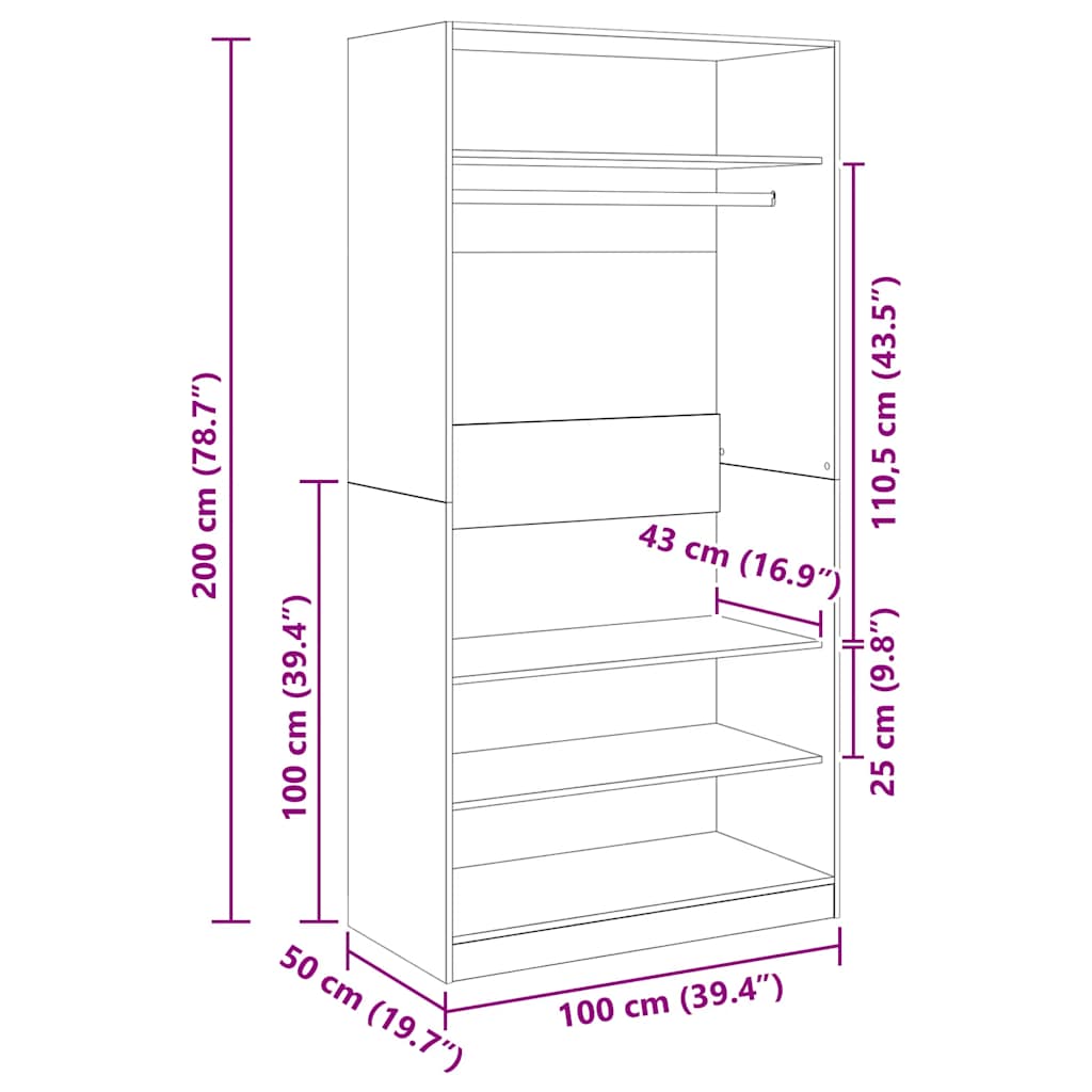 Kledingkast 100x50x200 cm bewerkt hout gerookt eikenkleurig is nu te koop bij PeponiXL, paradijselijk wonen!