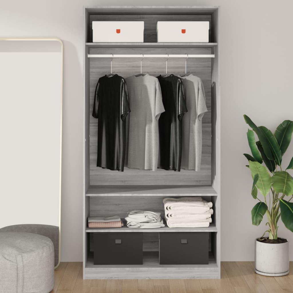 Kledingkast 100x50x200 cm bewerkt hout grijs sonoma eikenkleur is nu te koop bij PeponiXL, paradijselijk wonen!