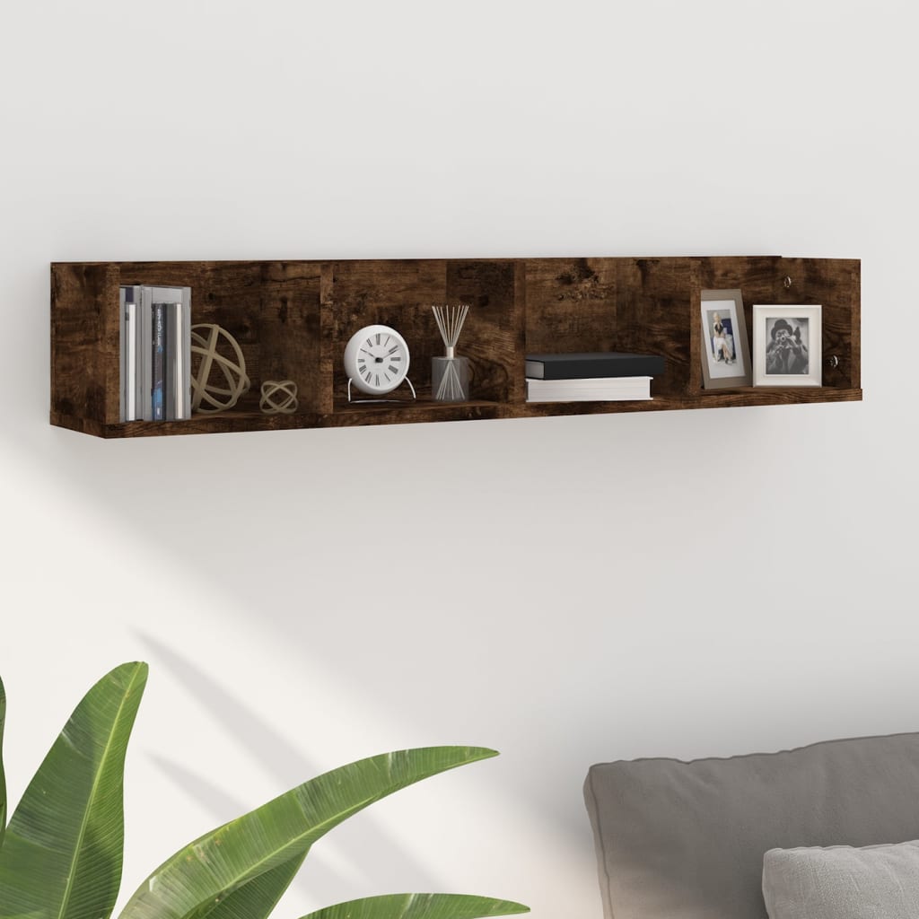 CD-wandschap 100x18x18 cm bewerkt hout gerookt eikenkleurig is nu te koop bij PeponiXL, paradijselijk wonen!
