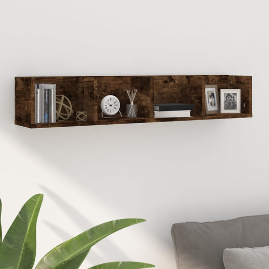 CD-wandschap 100x18x18 cm bewerkt hout gerookt eikenkleurig is nu te koop bij PeponiXL, paradijselijk wonen!