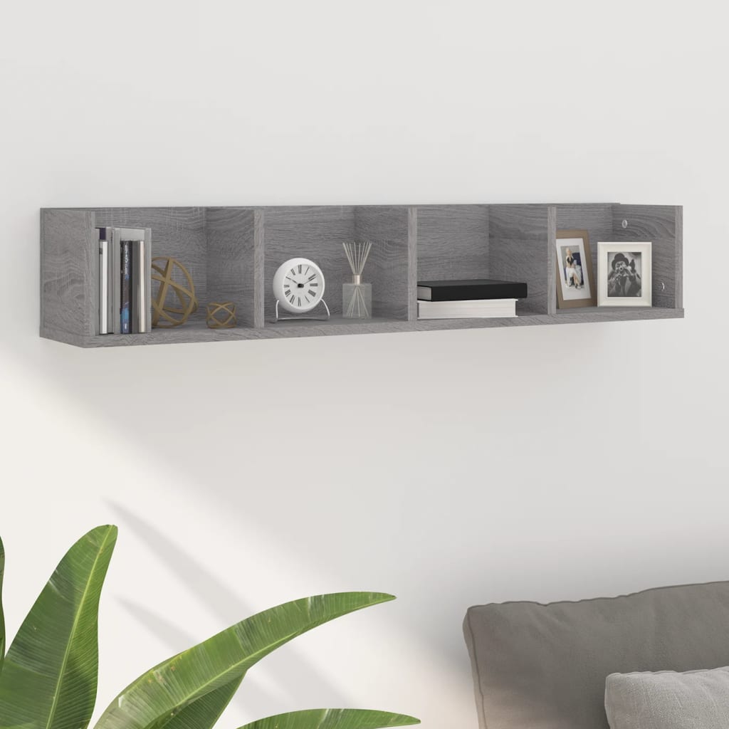 Wandschap CD 100x18x18 cm bewerkt hout grijs sonoma eikenkleur is nu te koop bij PeponiXL, paradijselijk wonen!