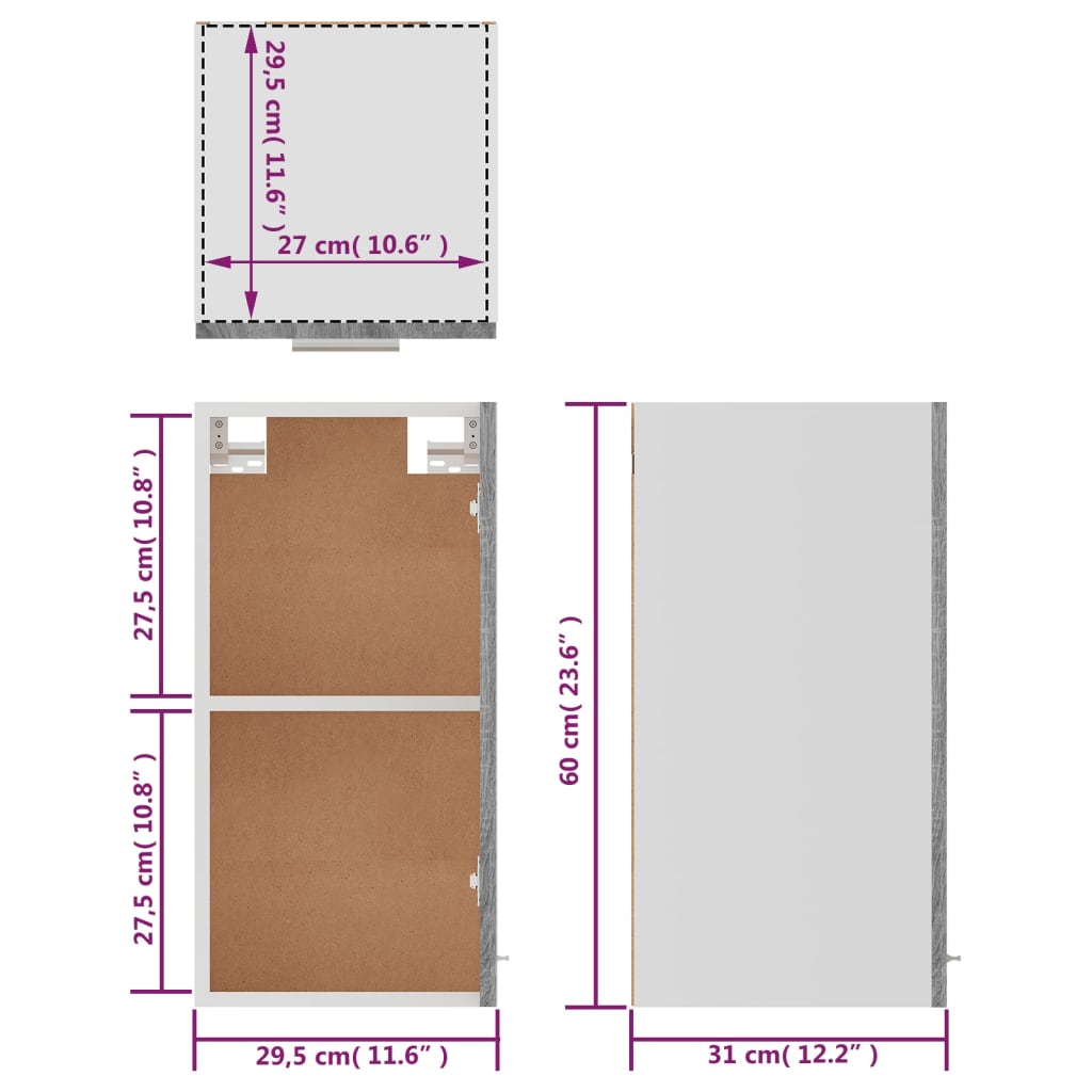 Bovenkast Lyon 29,5x31x60 cm grijs sonoma eikenkleurig is nu te koop bij PeponiXL, paradijselijk wonen!
