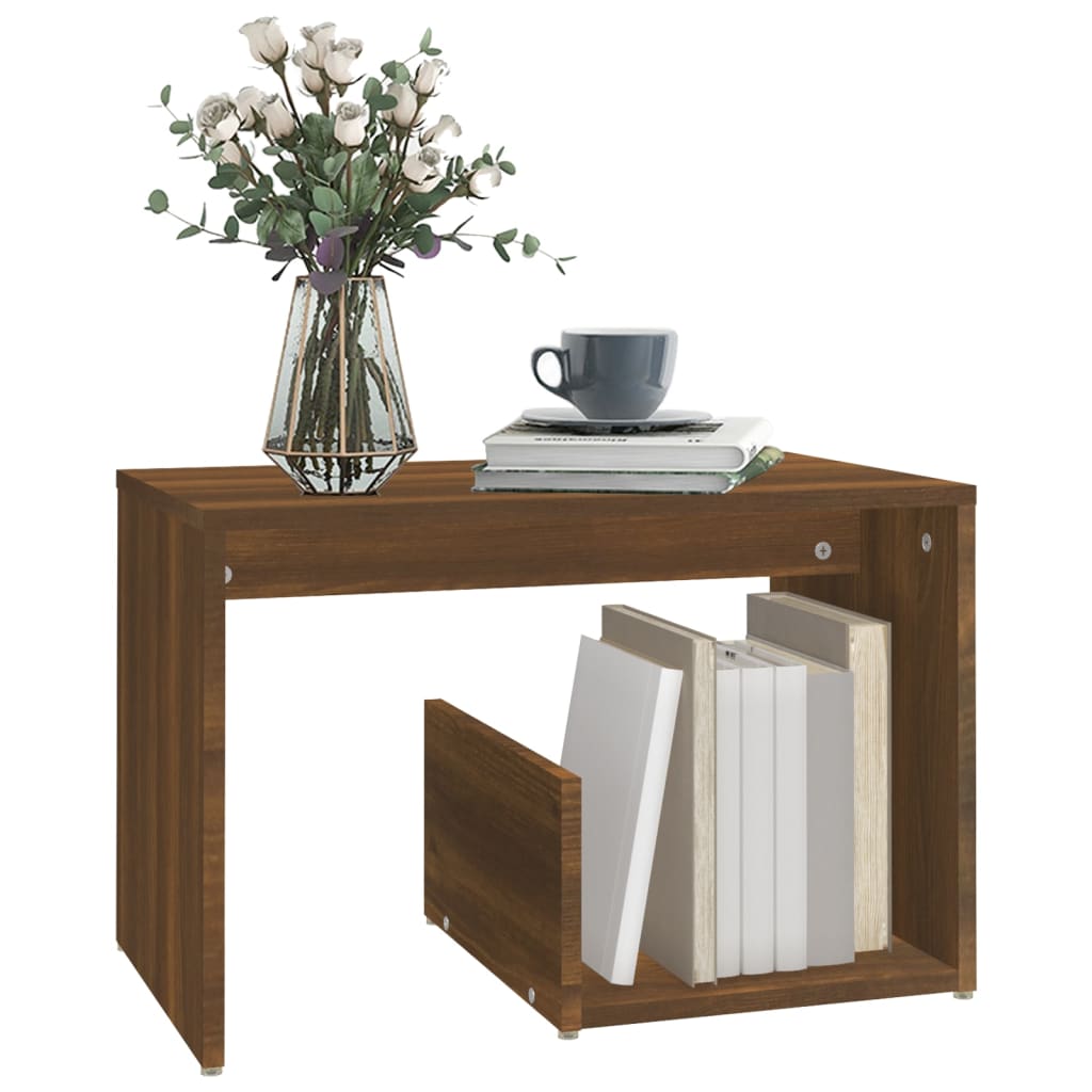 Bijzettafel 59x36x38 cm bewerkt hout bruin eikenkleur is nu te koop bij PeponiXL, paradijselijk wonen!