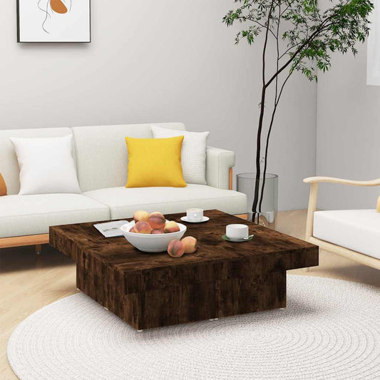 Salontafel 90x90x28 cm bewerkt hout gerookt eikenkleurig is nu te koop bij PeponiXL, paradijselijk wonen!