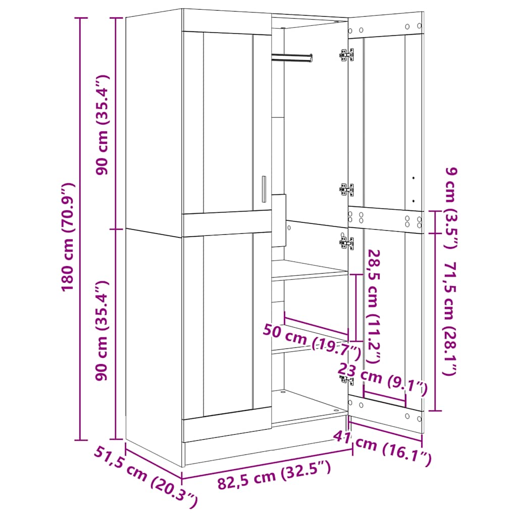 Kledingkast 82,5x51,5x180 cm bewerkt hout gerookt eikenkleurig is nu te koop bij PeponiXL, paradijselijk wonen!