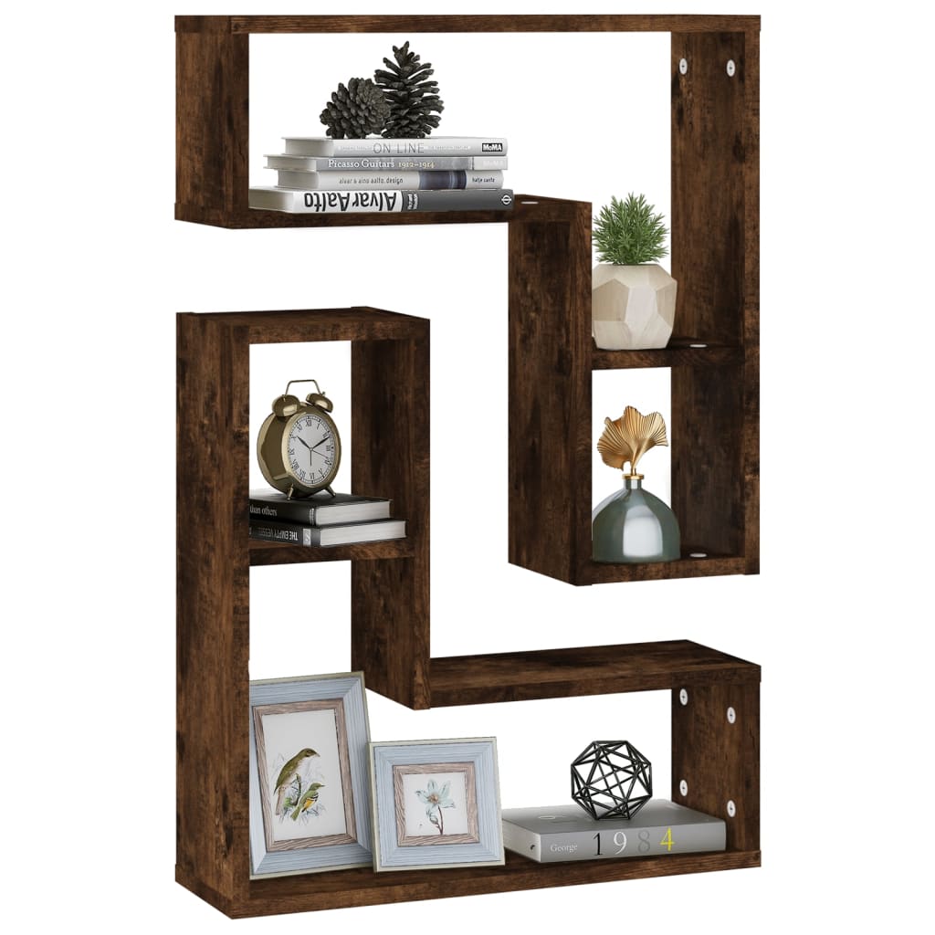 Wandschappen 2 st 50x15x50 cm bewerkt hout gerookt eikenkleurig is nu te koop bij PeponiXL, paradijselijk wonen!
