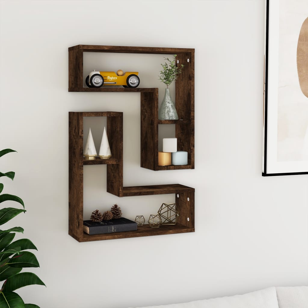 Wandschappen 2 st 50x15x50 cm bewerkt hout gerookt eikenkleurig is nu te koop bij PeponiXL, paradijselijk wonen!