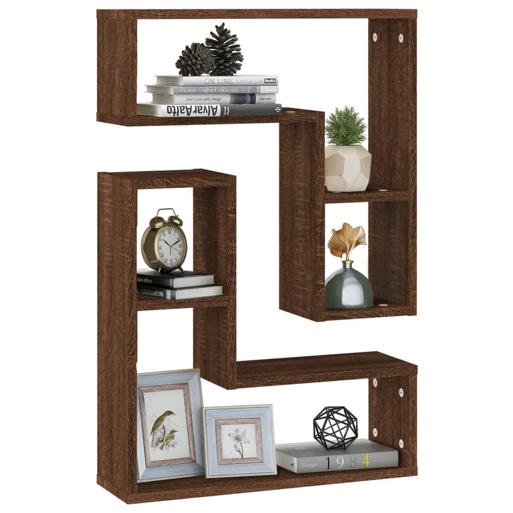 Wandschappen 2 st 50x15x50 cm bewerkt hout bruin eikenkleur is nu te koop bij PeponiXL, paradijselijk wonen!