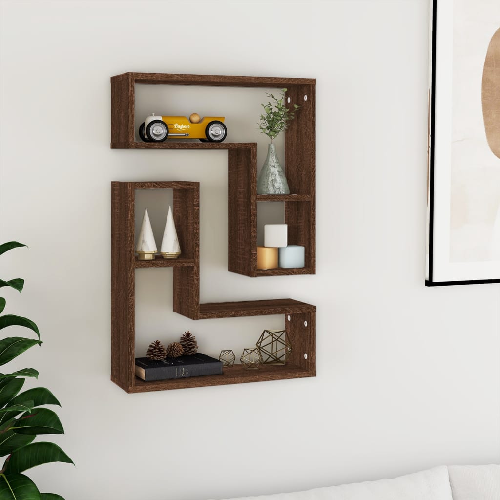 Wandschappen 2 st 50x15x50 cm bewerkt hout bruin eikenkleur is nu te koop bij PeponiXL, paradijselijk wonen!