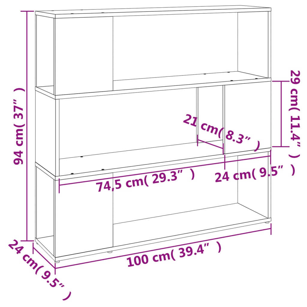 Boekenkast/kamerscherm 100x24x94 cm gerookt eikenkleurig is nu te koop bij PeponiXL, paradijselijk wonen!