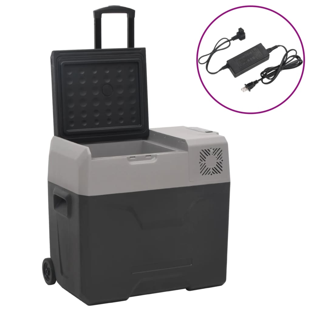 Koelbox met wielen en adapter 30 L polypropeen zwart en grijs is nu te koop bij PeponiXL, paradijselijk wonen!